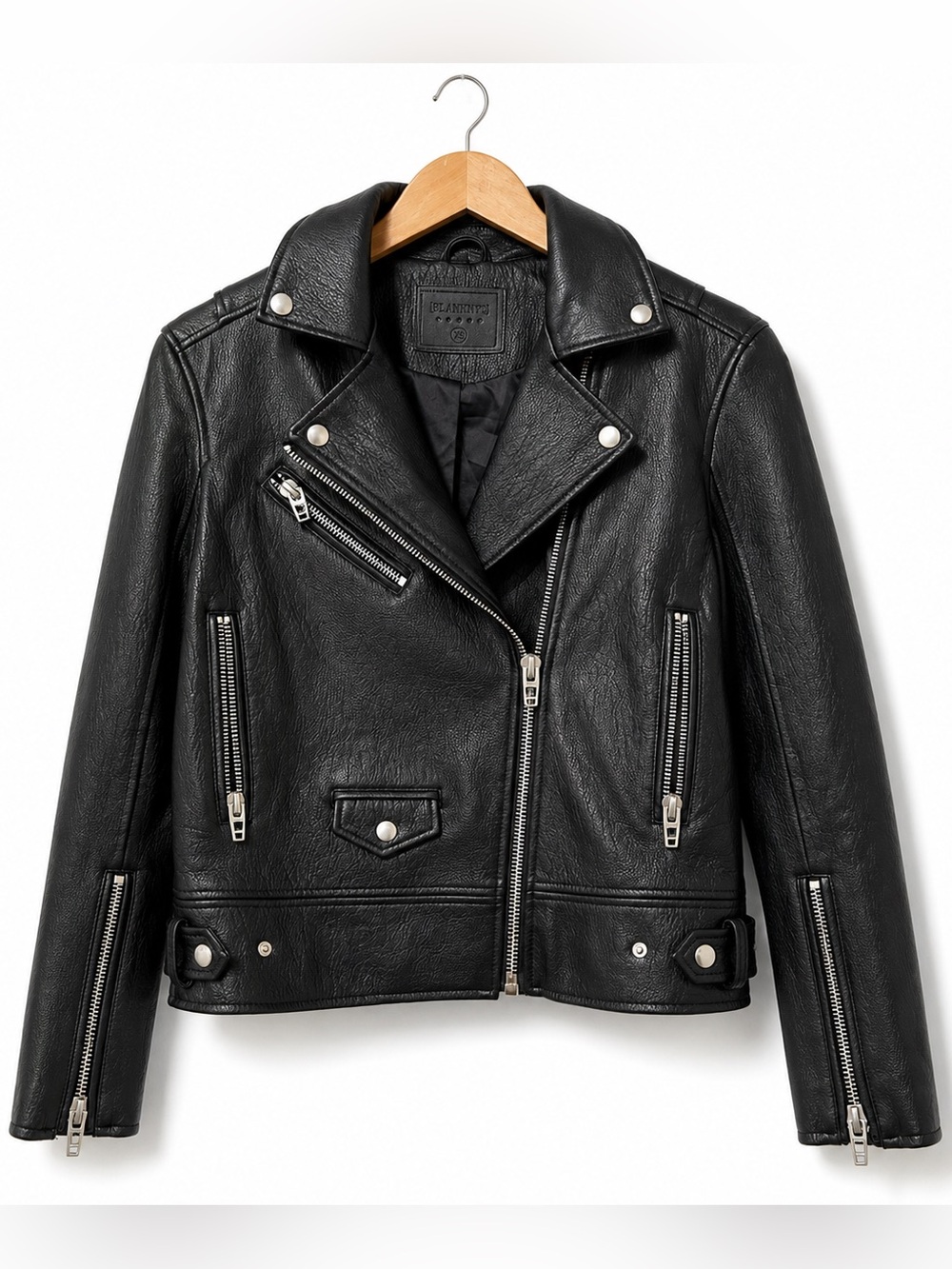 BLANKNYC Black Faux Leather Moto Jacket XS Silver Hardware Biker